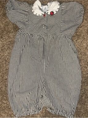 Vintage Oshkosh Black White Ladybug Theme Girls 1pc Romper Sz 18 Months